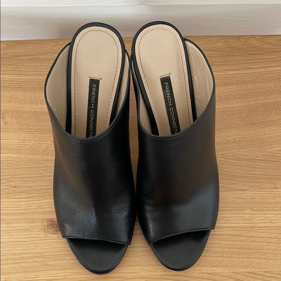 French Connection Black Leather Mules with Chunky Heel - Picture 4 of 5